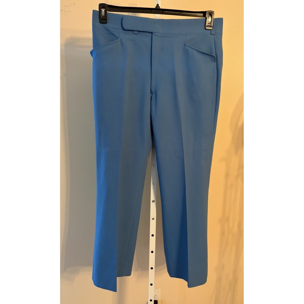 Vtg 70s Milton Barry Men 36x29 Blue Polyester Wide Leg Bell Bottoms Pants USA